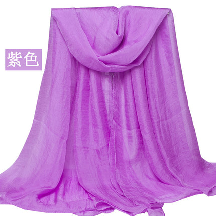 Simulated Silk Scarf Women's Long Oversized Red Gauze Scarf Sun Protection Shawl Beach Towel Catwalk Performance Pure Color Thin Section