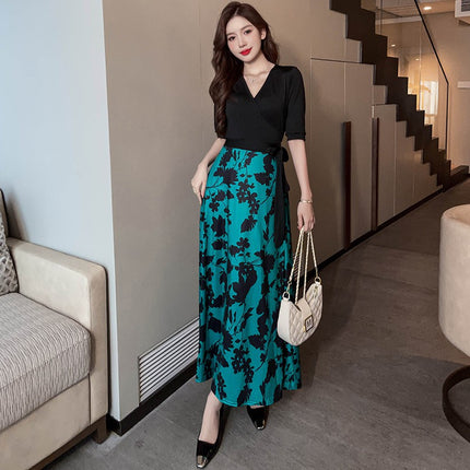 Yujie Fan High Waist Wrap Chest Stitching Wrap Dress 2023 New Floral Vintage Printed One-piece Dress for Women