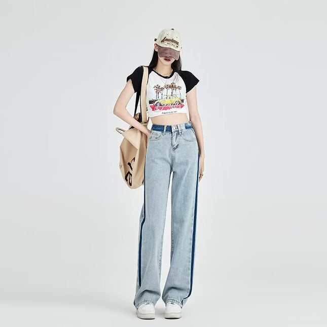 High Waist Straight Leg Jeans Women's Autumn 2024 New light blue Narrow Skinny Sag Wide Leg Pants