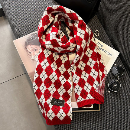 Scarf Women's Winter 2024 New Cashmere Knitted Thickened Scarf Ankora Red White Warm Student Wholesale