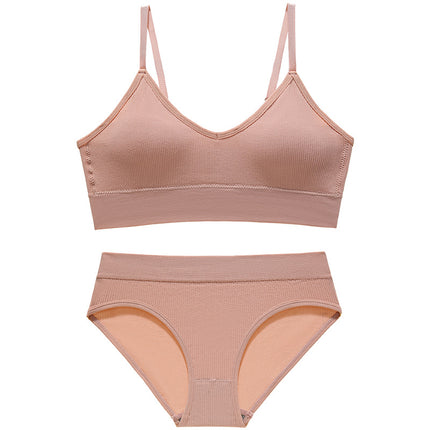 Underwear Women's Big Chest Showing Small Thin French Style Triangle Cup Bra Set No Steel Ring Beautiful Back Base Camisole