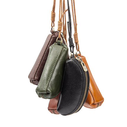 Top Layer Cowhide Vegetable Tanned Leather Mouth Red Envelope Rope Hanging Storage Coin Key Neck Bag Mini Genuine Leather Coin Purse for Women