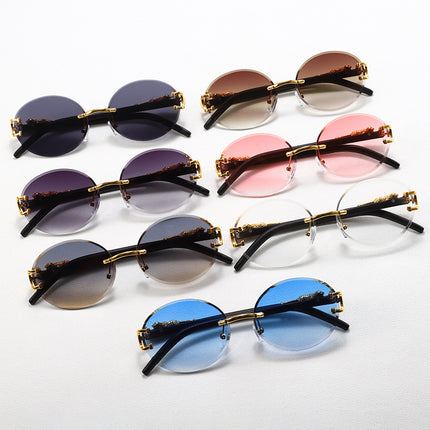 Round Frame Gradient Sunglasses Leopard Fashion Trendy Men's and Women's Sunglasses All-match New Rimless Glasses Wholesale