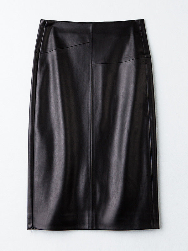 Haining Leather Skirt for Women 2025 Autumn and Winter New High-Waisted Slimming Mid-Length Pencil Skirt Made of Sheepskin Wholesale