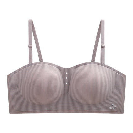 Spring and Summer New Strapless Push-up Bra Women's Upper Bra Thin Half Cup Traceless Shoulder Strap Anti-slip Anti-drop Half Cup Underwear