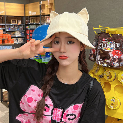 New Sunshade and Sunscreen Cap Women's Fashion Cute Cat Ears Outdoor UV Protection All-match Small Fisherman Hat