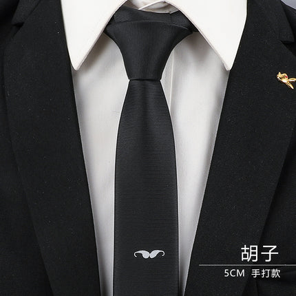 Men's Black Tie Men's Formal Wear Korean Style 8cm Student Women's Suit Business Lazy Zipper Wedding Professional Fashion