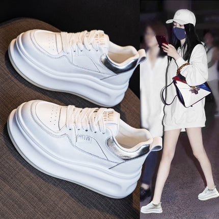 Thick-Soled White Sneakers for Women 2026 Spring and Autumn Hot-Selling Genuine Leather Breathable Sneakers for Women, Super Popular Versatile Casual Platform Shoes