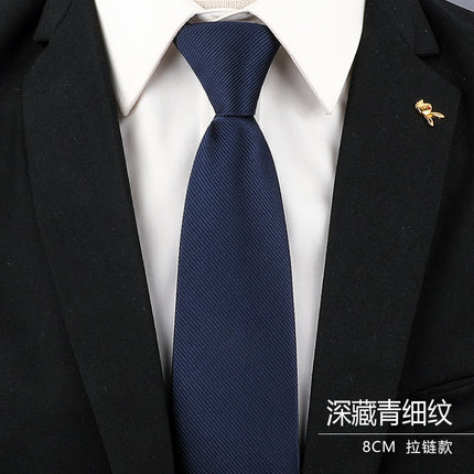 Tie Men's Forsuit Business Blue Striped Shirt Suit Hands Lazy People Zip-Free Wedding Trend