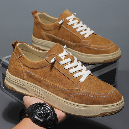 Men's shoes 2025 spring new anti-velvet pigskin board shoes tide daily genuine leather sneaker casual lace-up board shoes for men