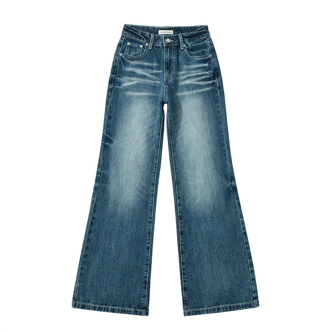 American Retro Washed White Straight Jeans Spring New Sexy Low-Waisted Loose Wide-Leg Pants Floor-Length Pants