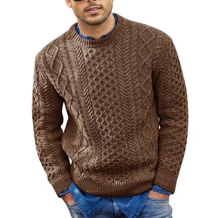 Cross-Border Pink Sweater Men's 2025 Autumn and Winter New Slim Fit Pullover Knitted Cable Sweater European and American Amazon Men's Clothing