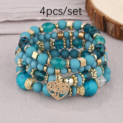 European and American Hot Sale Bohemian Style Multi-layer Hollow Love Pendant Tassel Bracelet suit Glass Beads Multi-layer Jewelry