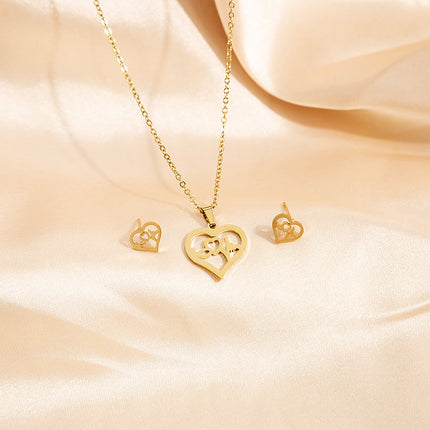 European and American Stainless Steel Earrings Necklace Women's Set Cross Border Geometric Cross Palm Eye Rose Pendant Jewelry