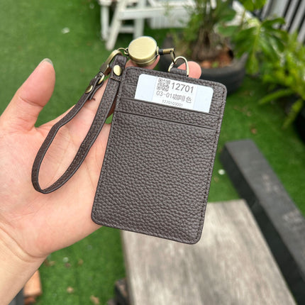Fashion Genuine Leather Hangtag One-sided ID badge Wrist Wear Drawable Waist Card Bag Japanese and Korean Work Card Set