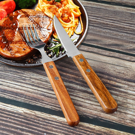 Cross-border Wooden Handle Steak Knife and Fork Two-piece Set Household Western-style Tableware Stainless Steel Main Knife Dishpoint Fork in stock Batch