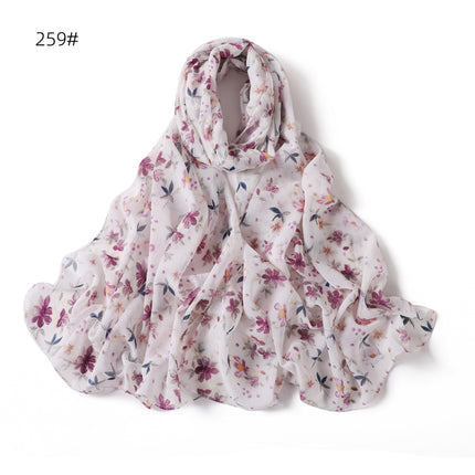 New foreign trade ink printing pearl chiffon scarf breathable soft leopard print floral wrap long towel 258-267