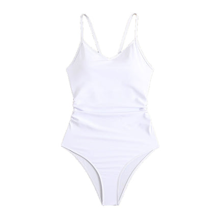 In-Stock 2025 Cross-Border Amazon Solid Color Swimsuit Women New European and American Fashion Sexy Triangle One-Piece Swimsuit Wholesale