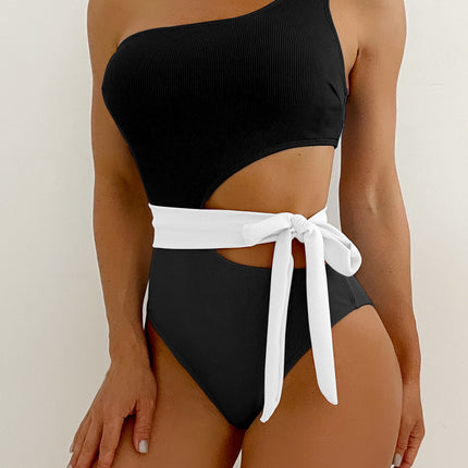 Cross-Border One-Piece Swimsuit for Women, High-End Huludao Swimsuit, Hot Spring Women's Conservative Leather Swimsuit
