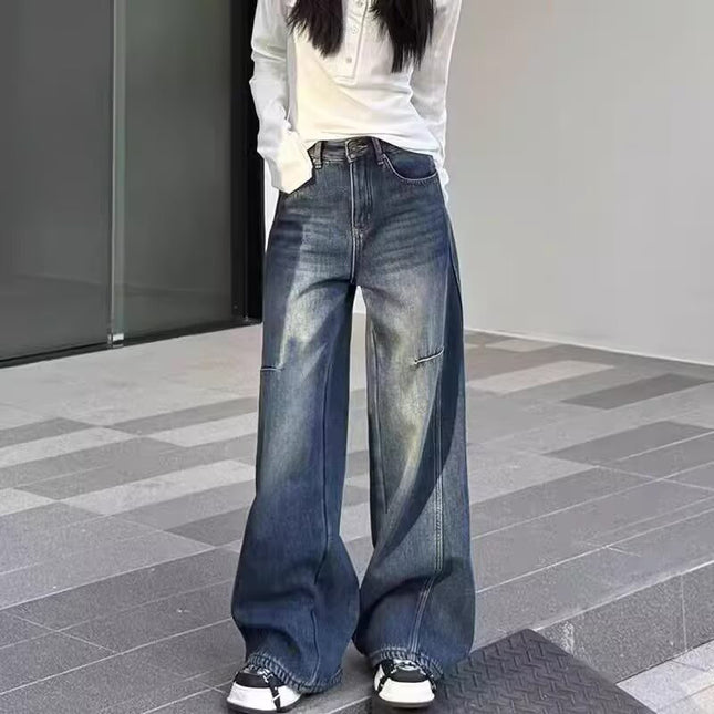Wide-Leg Jeans for Women, American Design, New Style, Plus-Size, Pear-Shaped, Body-Covering, Curved Knife Pants, Large Size, Retro Straight-Leg Long Pants