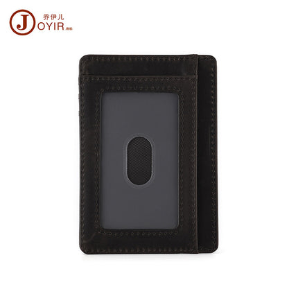 Cross-border New Portable Mini Wallet RFID Genuine Leather Tracker Card Case Crazy Horse Leather Retro Thin Card Bag Men's Bag
