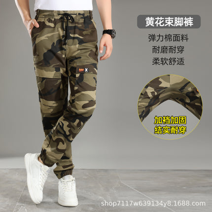 Elastic Work Pants for Men, Cotton Material, Elastic Waist, Spring and Autumn Camouflage Pants, Stain-Resistant Workwear Pants Wholesale