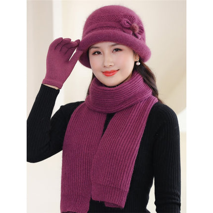 Autumn and winter middle-aged and elderly people hat female mother wool hat fleece-lined cold-proof cotton basin hat grandma old lady knitted hat