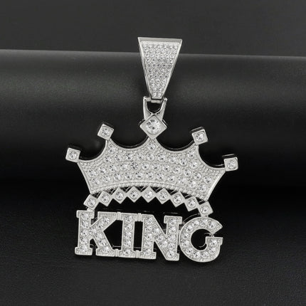 Full Diamond Crown King Letter Pendant Cuban Chain Necklace Hipster Hip Hop Personality Diamond Punk Wear Clavicle Chain