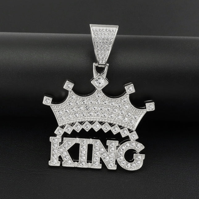 Full Diamond Crown King Letter Pendant Cuban Chain Necklace Hipster Hip Hop Personality Diamond Punk Wear Clavicle Chain