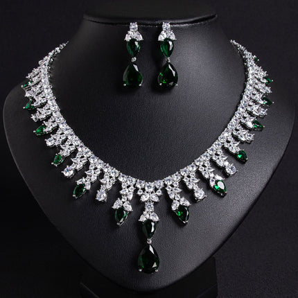 Luxury Dinner Dress Jewelry Red Zircon Necklace suit High-end Wedding Micro-inlay Bridal Wedding Earrings Jewelry