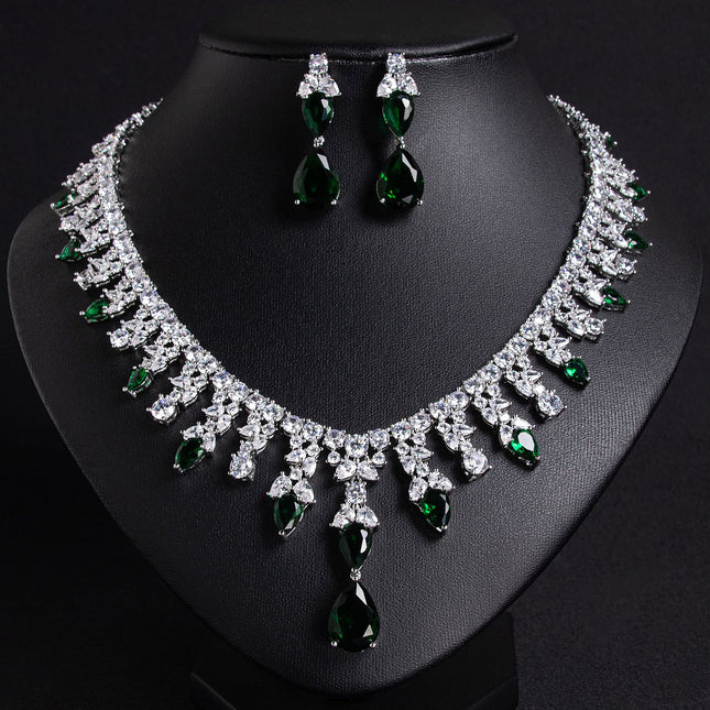 Luxury Dinner Dress Jewelry Red Zircon Necklace suit High-end Wedding Micro-inlay Bridal Wedding Earrings Jewelry