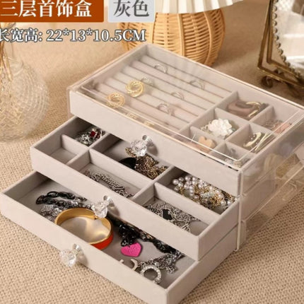 Jewelry Box Flannel Multi-layer Large Capacity Bracelet Necklace Earrings Ring Jewelry Jewelry Storage Box