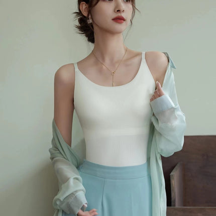 Summer Thin Seamless Underwear with Beautiful Back Design, Integrated Anti-Gravity Lifting Bra, Women's Gathered Soft Support Vest