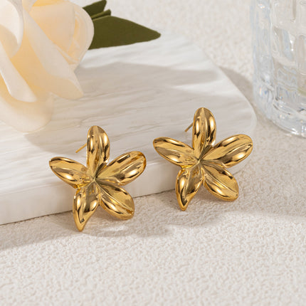 Sunflower stainless steel tiger eye stone female earrings Europe and the United States cross-border titanium steel 18k gold earrings high sense flower earrings