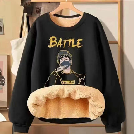 Sweater for women fleece-lined thickened winter 2022new lambswool plus size women's round neck autumn clothing lambswool coat for women