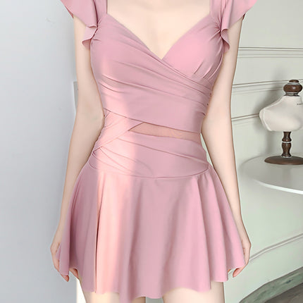 2025 New Swimsuit for Women, Belly-Covering, Slimming Look, One-Piece Skirt-Style Steel Support Push-Up Student Conservative Hot Spring Swimsuit