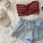 Red striped bikini + blue beach shorts / Xl 60-67.5kg
