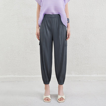 Sports Style Pleated Casual Pants for Women Summer New Elastic Large Size Fat mm Cigarette Pipe Harem Radish Nine-Point Casual Pants