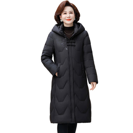 Trendy Middle-Aged Women's Long down Jacket for Petite Figures, Thickened and Warm, Fashionable Winter Coat for Moms, White Duck down Outerwear
