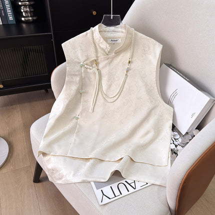 2025 New Summer New Chinese Style National Style Buckle Jacquard Top Gaming Tang Suit Two-piece Tea Suit