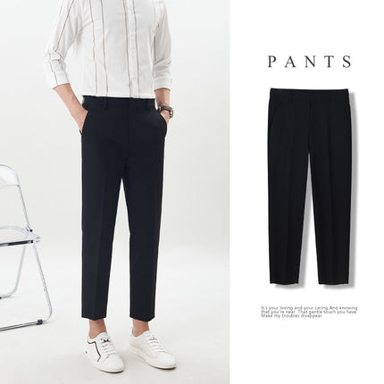 Men's Casual Pants, Black Long Trousers, Professional Workwear, Spring and Summer Cropped Suit Pants, Men's Height-Enhancing Dress Pants, Men's Trousers