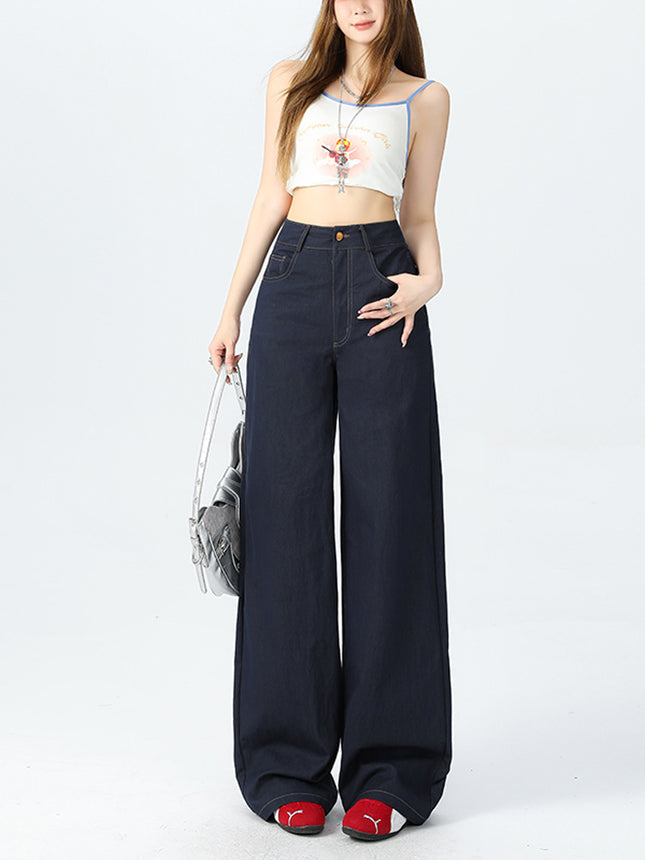 Cross-Border New American Fashion Women's Straight-Leg Raw Denim Jeans Women's Design Floor-Length Jeans Straight-Leg Pants