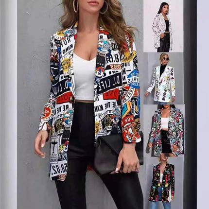 Amazon AliExpress foreign trade autumn new women's fashion printing long sleeve suit coat
