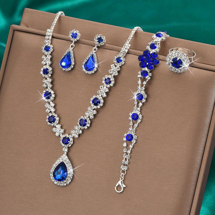 Bridal Jewelry Set, Bracelet, Earrings, Necklace, Ring, Four-Piece Set, Versatile, Elegant, Light Luxury, High-End, Cross-Border
