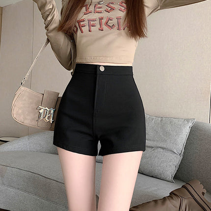 2024 New Hot Girl A- shaped Hot Pants High Waist Hip Casual Pants Women's Black Shorts Summer Slimming Straight Pants
