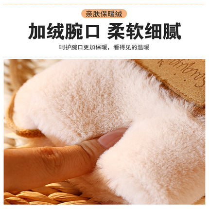 2024 New Warm Suede Gloves fleece-lined Thickened Cold-proof Gloves Student Riding Windproof Bag Finger