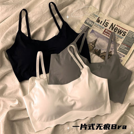 Seamless Underwear Ice Silk Thin Summer Camisole Women's Full Cup Girls Big Breasts Sleeping Bra