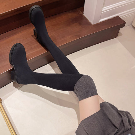 Over-The-Knee Boots for Women 2025 Autum New Internet Celebrity Slim Boots Medium Thick Heel Knitted Elastic Socks Boots Long Boots Large Size