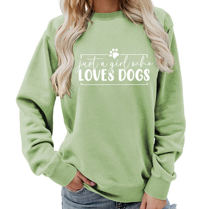 Loves dogs Printed Round Neck Women's Top Sweater Foreign Trade Supply Autumn and Winter Coat Casual Loose European Size Cross