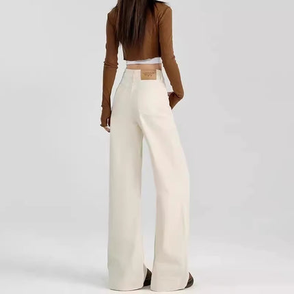 plus size creamy-white Micro-Lare Jeans Women's Trendy All-Match Stretch Slim-Fit High-Waist Slim Look Slim-Straight Wide-Leg Trousers